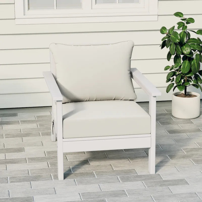 Fauteuil club d'extérieur Polytrends Birchwood en PEHD résistant aux intempéries, blanc, avec coussins (1 pièce)