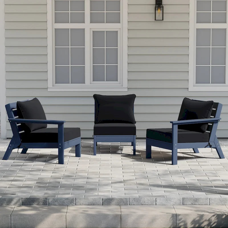Canapé d'extérieur Polytrends Birchwood en PEHD bleu marine avec coussins (3 pièces)