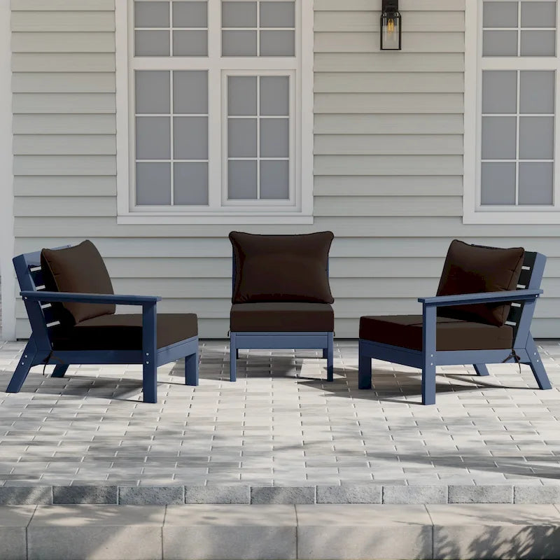 Canapé d'extérieur Polytrends Birchwood en PEHD bleu marine avec coussins (3 pièces)