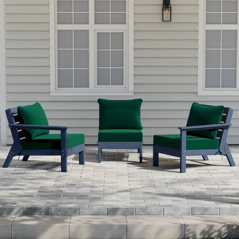 Canapé d'extérieur Polytrends Birchwood en PEHD bleu marine avec coussins (3 pièces)