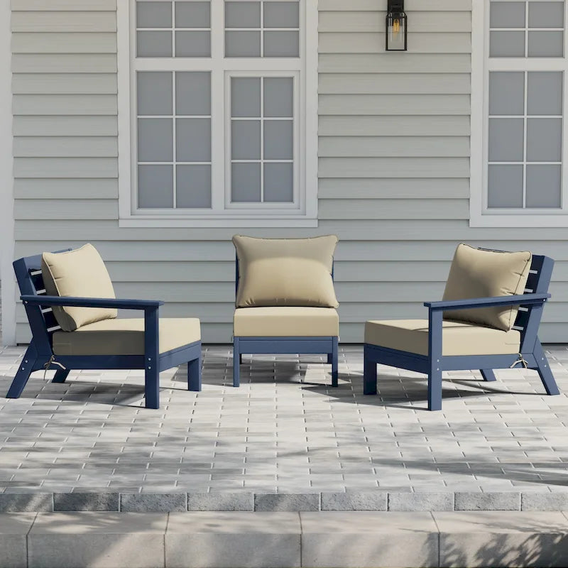 Canapé d'extérieur Polytrends Birchwood en PEHD bleu marine avec coussins (3 pièces)