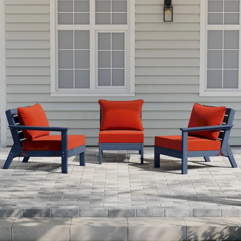 Canapé d'extérieur Polytrends Birchwood en PEHD bleu marine avec coussins (3 pièces)