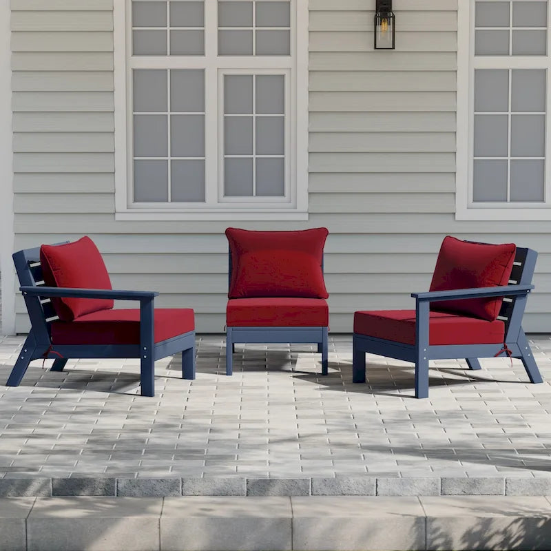 Canapé d'extérieur Polytrends Birchwood en PEHD bleu marine avec coussins (3 pièces)