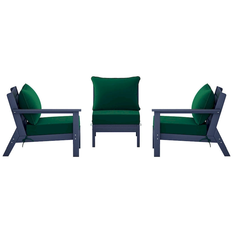Canapé d'extérieur Polytrends Birchwood en PEHD bleu marine avec coussins (3 pièces)