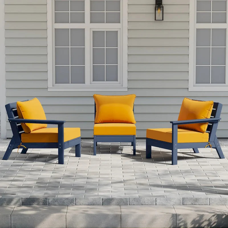 Canapé d'extérieur Polytrends Birchwood en PEHD bleu marine avec coussins (3 pièces)