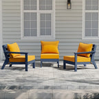 Canapé d'extérieur Polytrends Birchwood en PEHD bleu marine avec coussins (3 pièces)