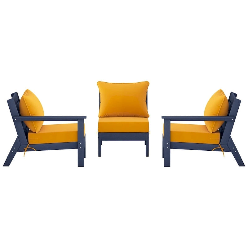Canapé d'extérieur Polytrends Birchwood en PEHD bleu marine avec coussins (3 pièces)