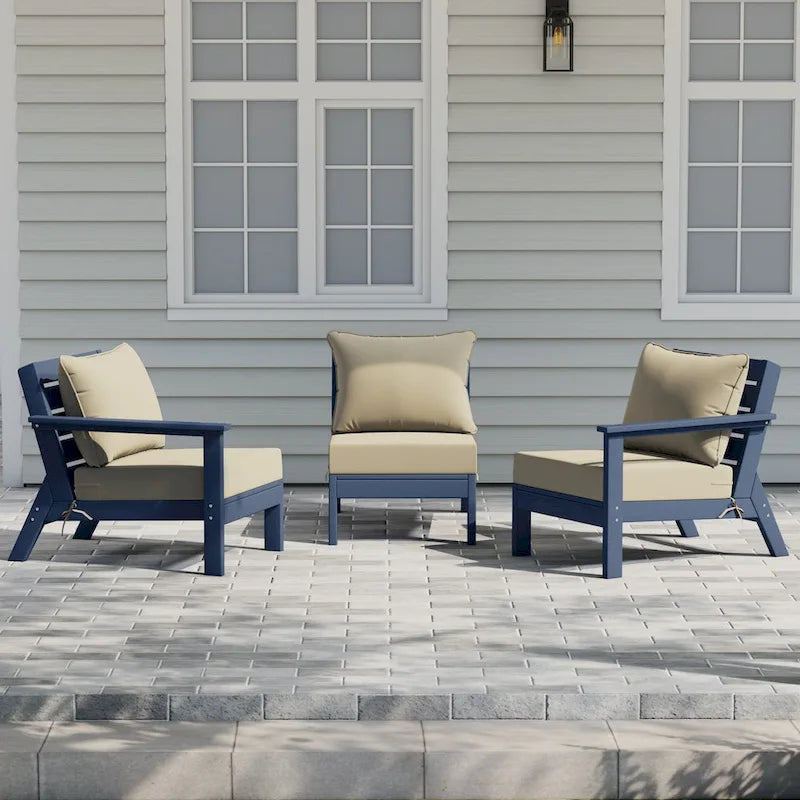 Canapé d'extérieur Polytrends Birchwood en PEHD bleu marine avec coussins (3 pièces)