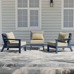 Canapé d'extérieur Polytrends Birchwood en PEHD bleu marine avec coussins (3 pièces)