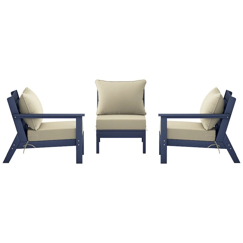 Canapé d'extérieur Polytrends Birchwood en PEHD bleu marine avec coussins (3 pièces)