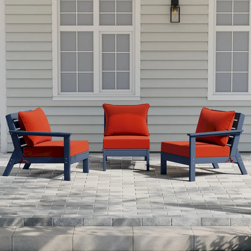 Canapé d'extérieur Polytrends Birchwood en PEHD bleu marine avec coussins (3 pièces)