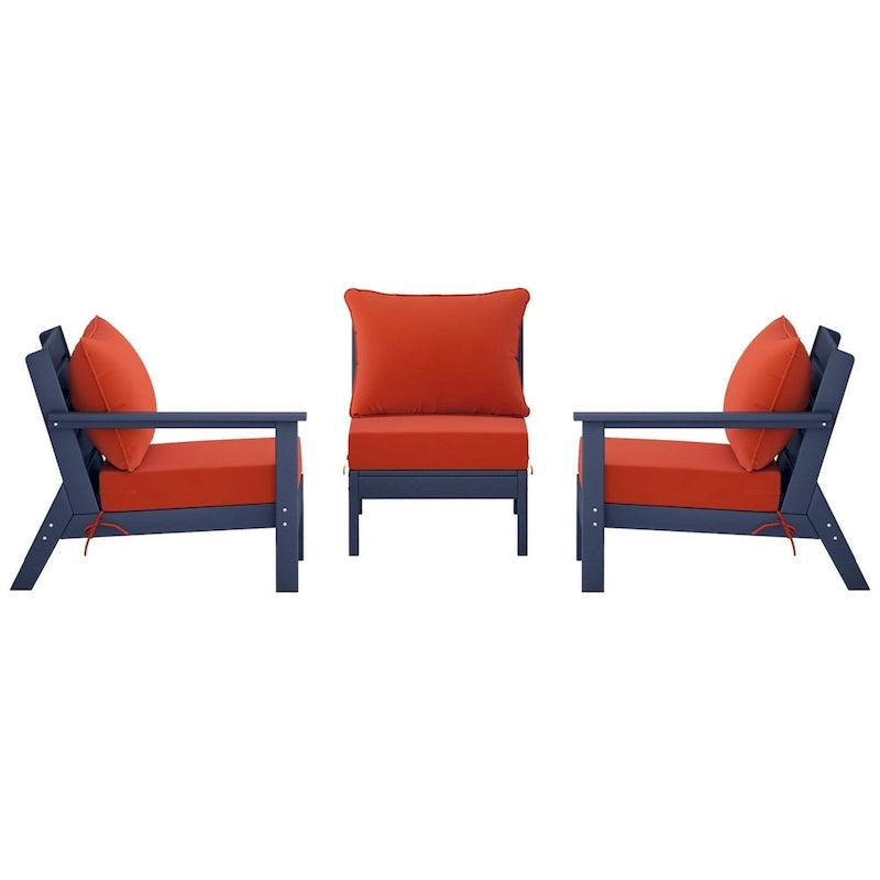 Canapé d'extérieur Polytrends Birchwood en PEHD bleu marine avec coussins (3 pièces)