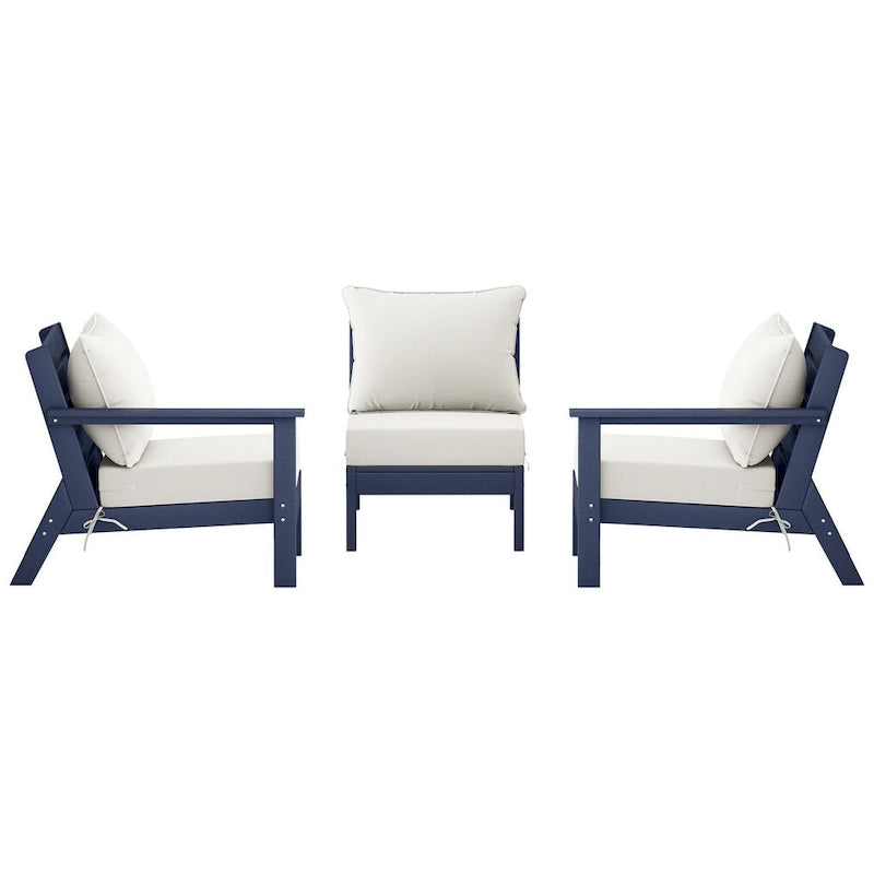 Canapé d'extérieur Polytrends Birchwood en PEHD bleu marine avec coussins (3 pièces)