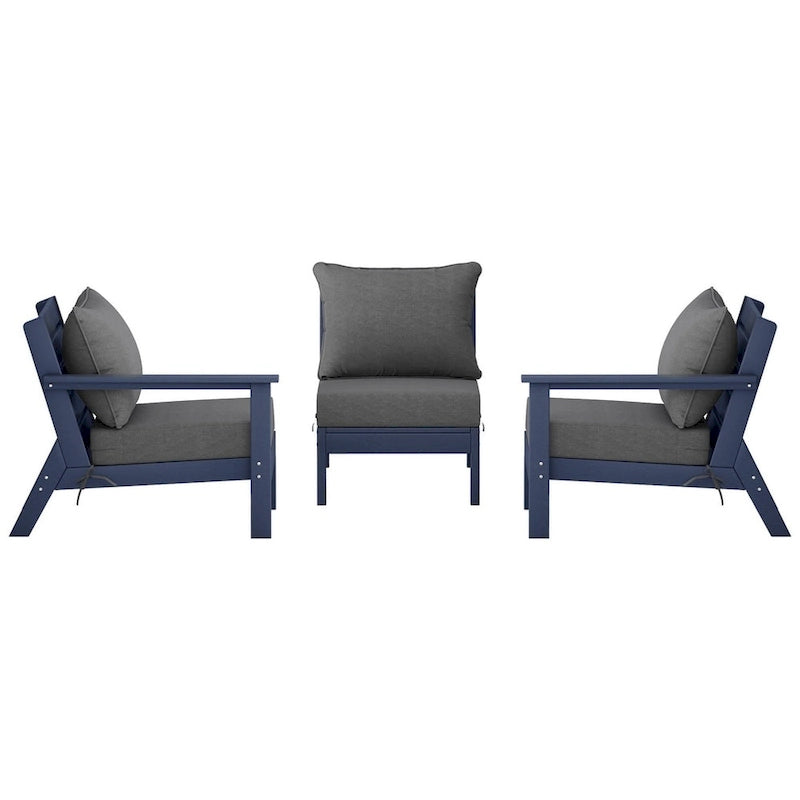 Canapé d'extérieur Polytrends Birchwood en PEHD bleu marine avec coussins (3 pièces)