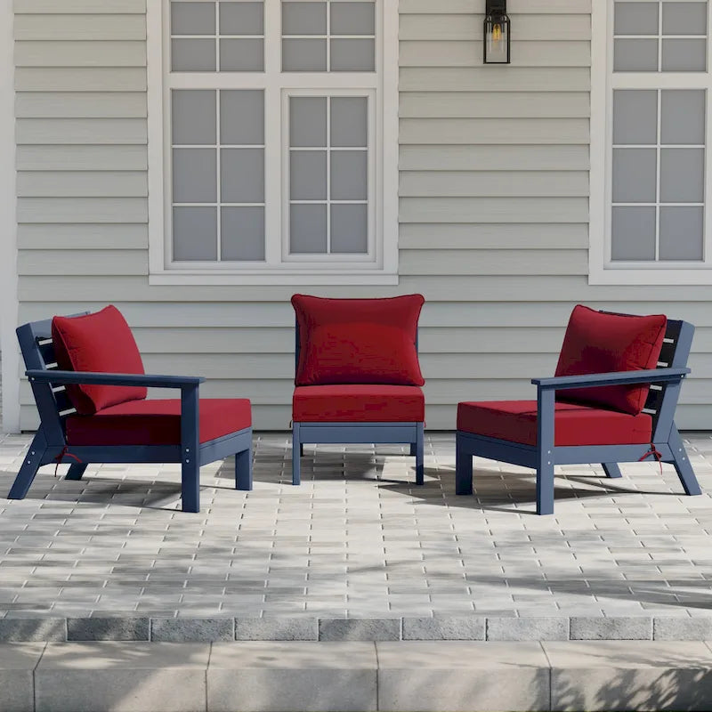 Canapé d'extérieur Polytrends Birchwood en PEHD bleu marine avec coussins (3 pièces)
