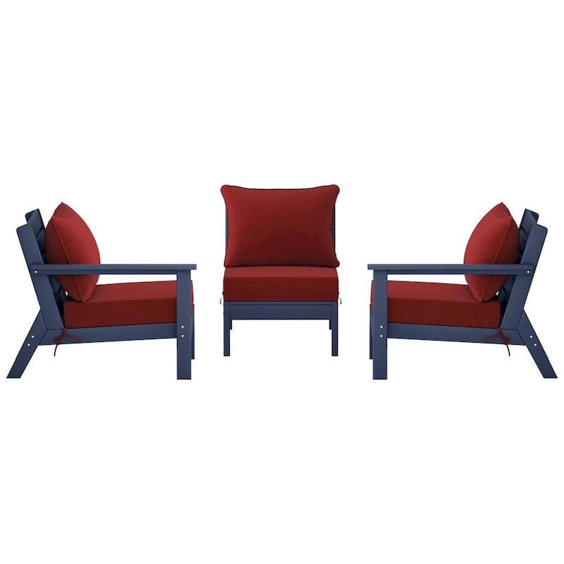 Canapé d'extérieur Polytrends Birchwood en PEHD bleu marine avec coussins (3 pièces)