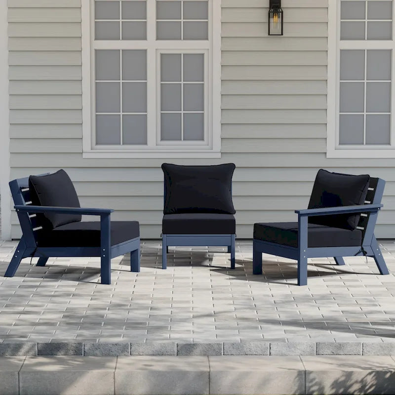 Canapé d'extérieur Polytrends Birchwood en PEHD bleu marine avec coussins (3 pièces)