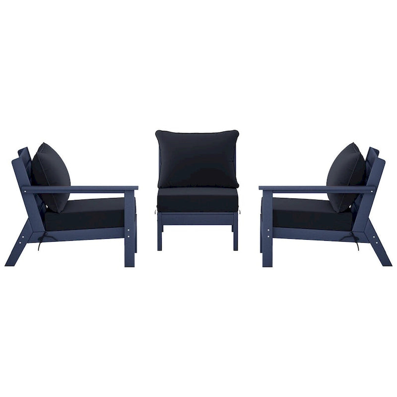 Canapé d'extérieur Polytrends Birchwood en PEHD bleu marine avec coussins (3 pièces)