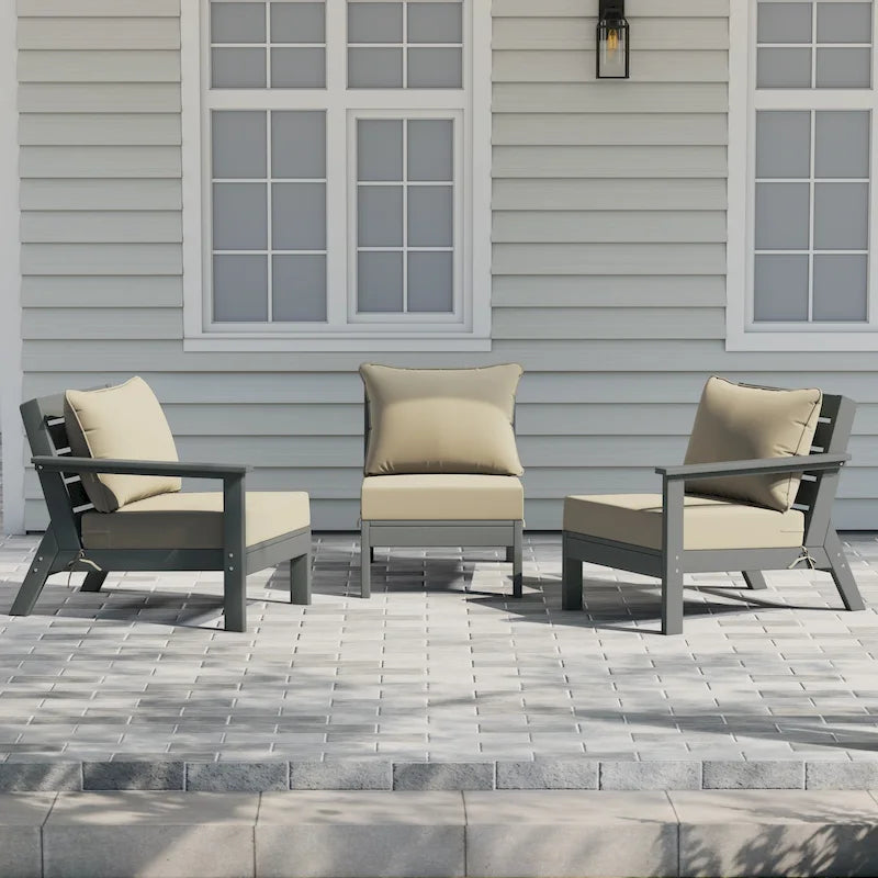 Canapé d'extérieur Polytrends Birchwood en PEHD résistant aux intempéries, gris, avec coussins (3 pièces)