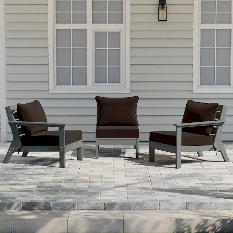 Canapé d'extérieur Polytrends Birchwood en PEHD résistant aux intempéries, gris, avec coussins (3 pièces)