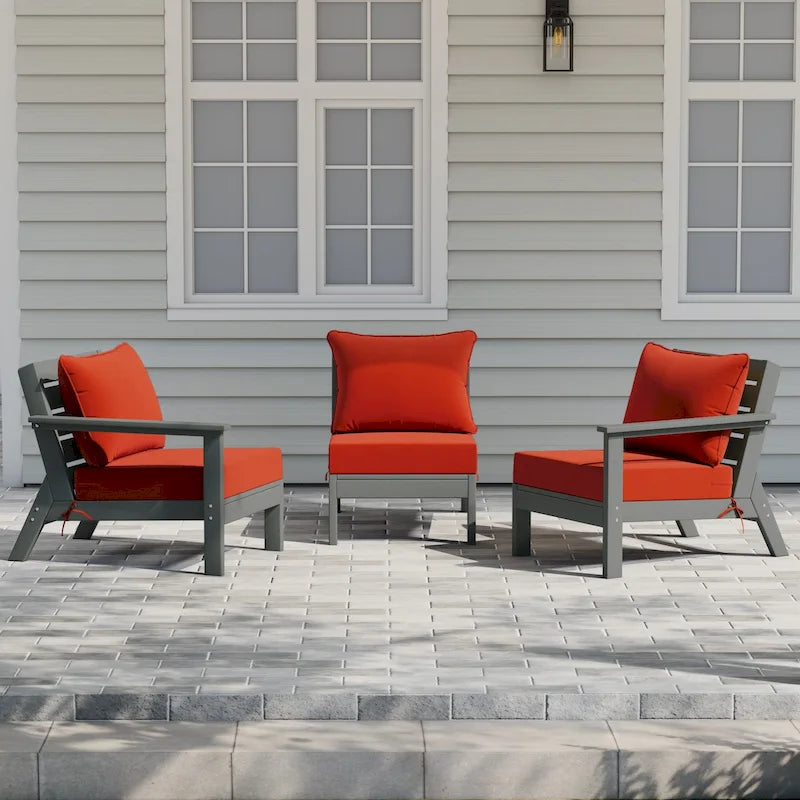 Canapé d'extérieur Polytrends Birchwood en PEHD résistant aux intempéries, gris, avec coussins (3 pièces)