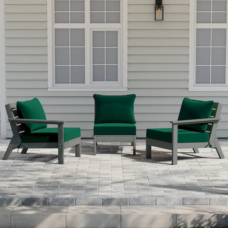 Canapé d'extérieur Polytrends Birchwood en PEHD résistant aux intempéries, gris, avec coussins (3 pièces)