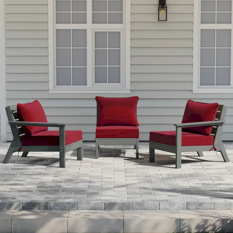 Canapé d'extérieur Polytrends Birchwood en PEHD résistant aux intempéries, gris, avec coussins (3 pièces)