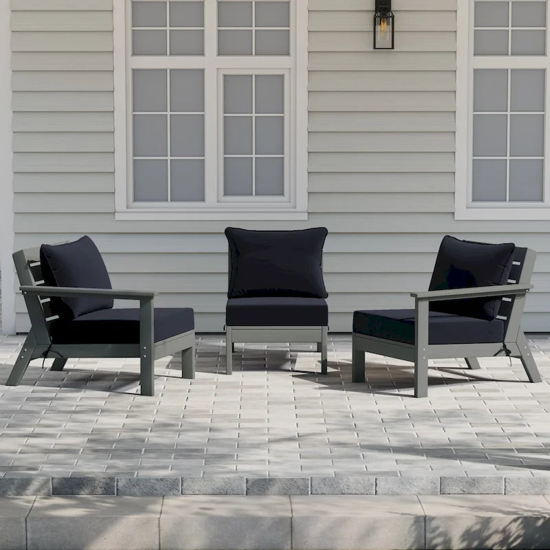 Canapé d'extérieur Polytrends Birchwood en PEHD résistant aux intempéries, gris, avec coussins (3 pièces)
