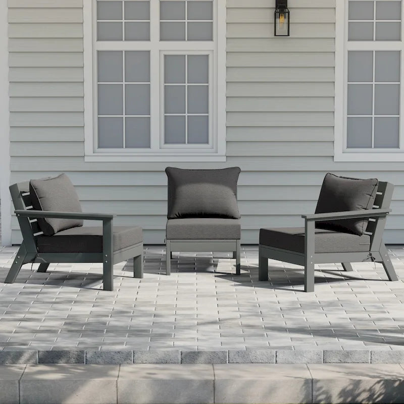Canapé d'extérieur Polytrends Birchwood en PEHD résistant aux intempéries, gris, avec coussins (3 pièces)