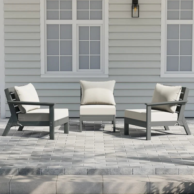 Canapé d'extérieur Polytrends Birchwood en PEHD résistant aux intempéries, gris, avec coussins (3 pièces)