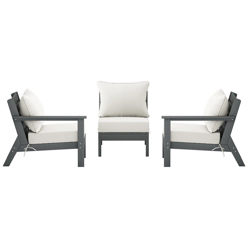 Canapé d'extérieur Polytrends Birchwood en PEHD résistant aux intempéries, gris, avec coussins (3 pièces)