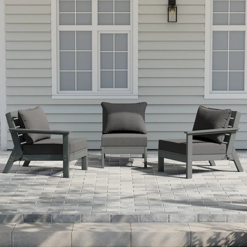 Canapé d'extérieur Polytrends Birchwood en PEHD résistant aux intempéries, gris, avec coussins (3 pièces)
