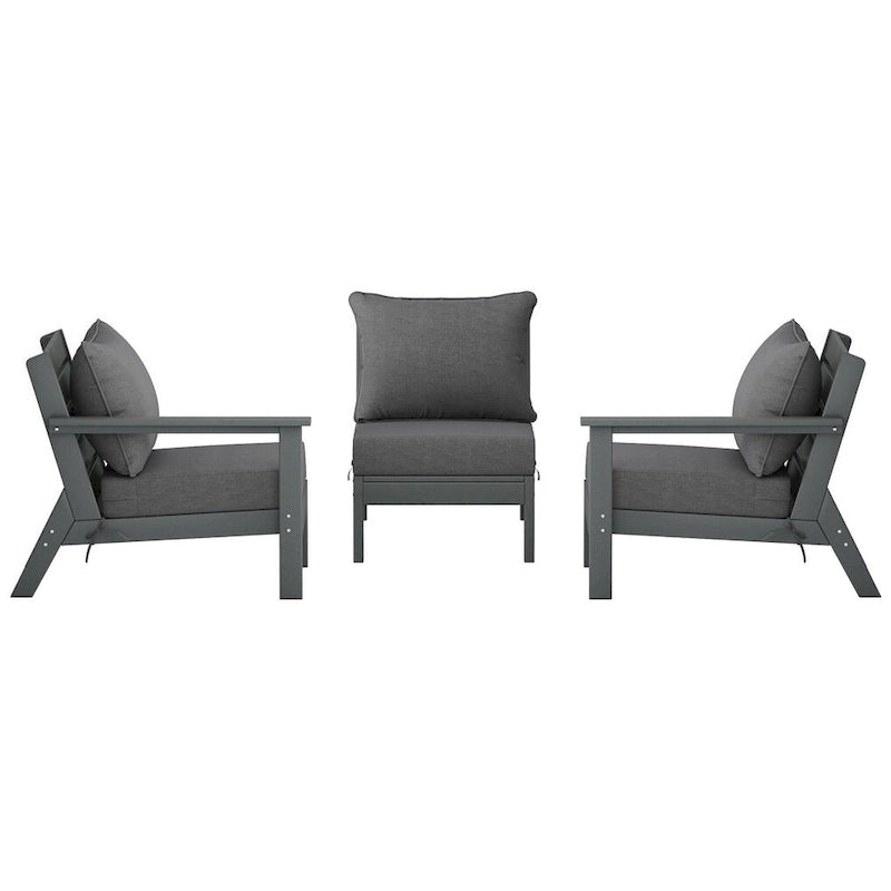 Canapé d'extérieur Polytrends Birchwood en PEHD résistant aux intempéries, gris, avec coussins (3 pièces)
