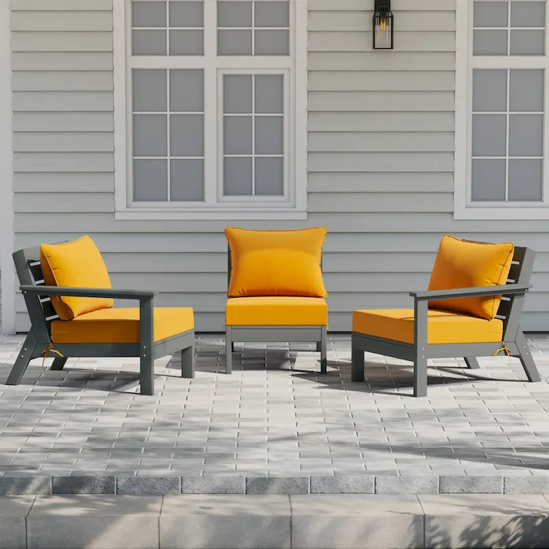 Canapé d'extérieur Polytrends Birchwood en PEHD résistant aux intempéries, gris, avec coussins (3 pièces)