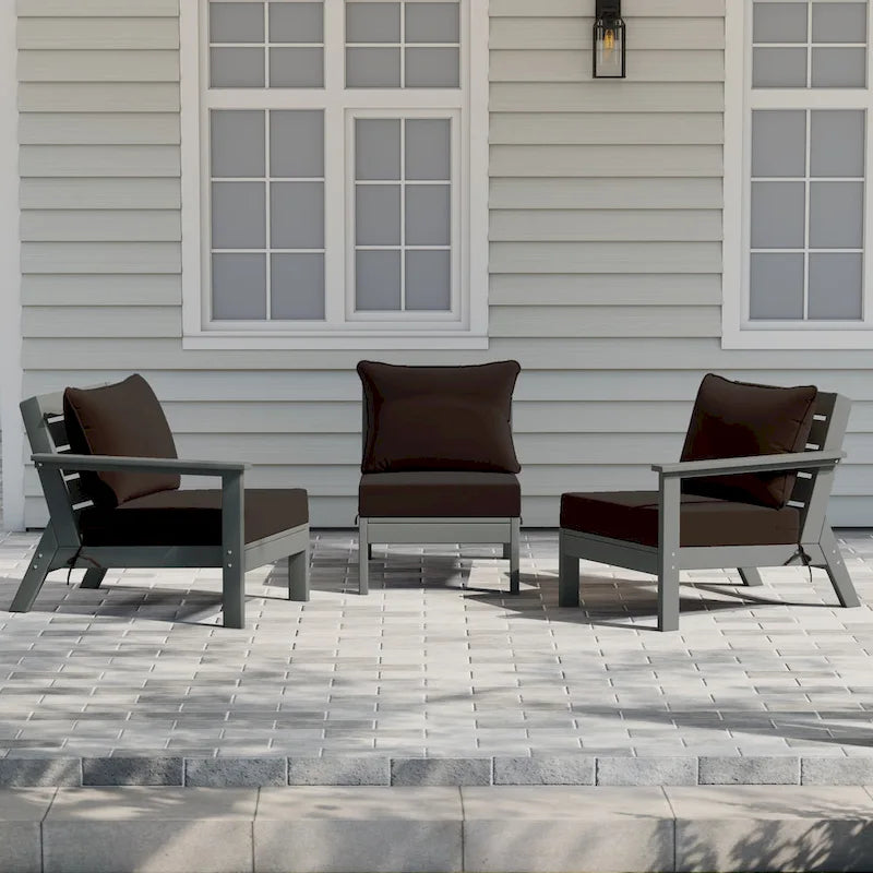Canapé d'extérieur Polytrends Birchwood en PEHD résistant aux intempéries, gris, avec coussins (3 pièces)