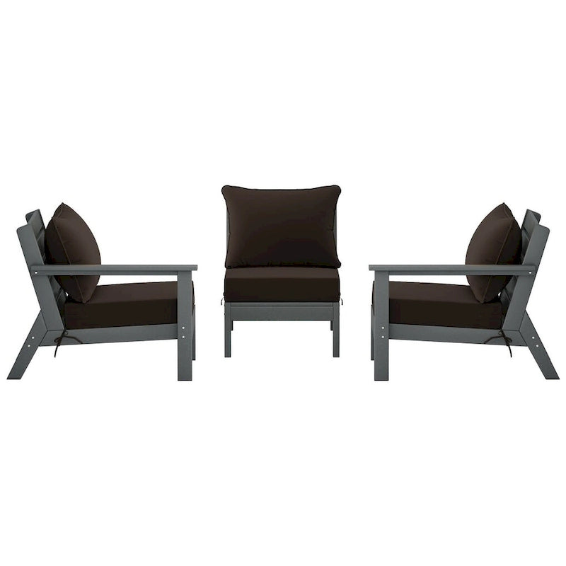 Canapé d'extérieur Polytrends Birchwood en PEHD résistant aux intempéries, gris, avec coussins (3 pièces)