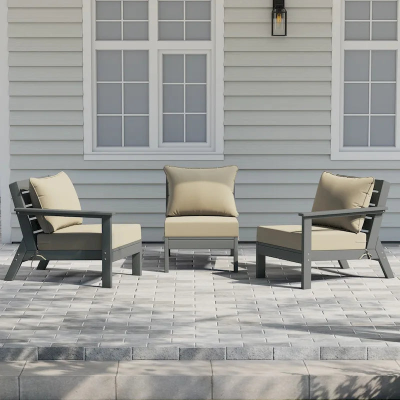 Canapé d'extérieur Polytrends Birchwood en PEHD résistant aux intempéries, gris, avec coussins (3 pièces)
