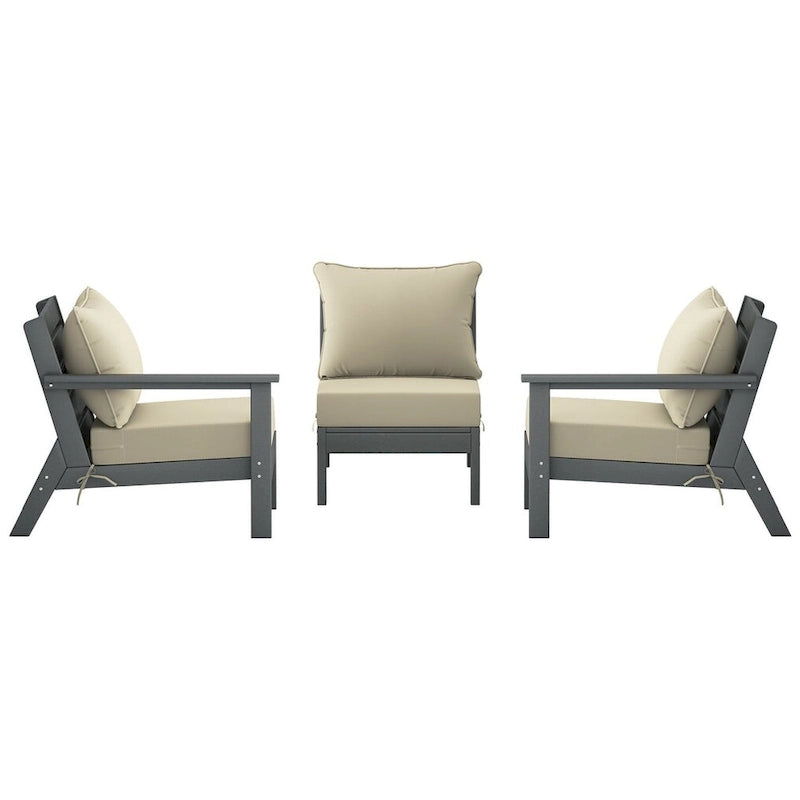 Canapé d'extérieur Polytrends Birchwood en PEHD résistant aux intempéries, gris, avec coussins (3 pièces)