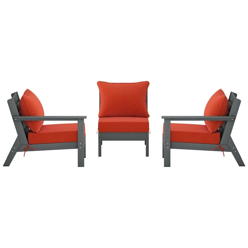 Canapé d'extérieur Polytrends Birchwood en PEHD résistant aux intempéries, gris, avec coussins (3 pièces)