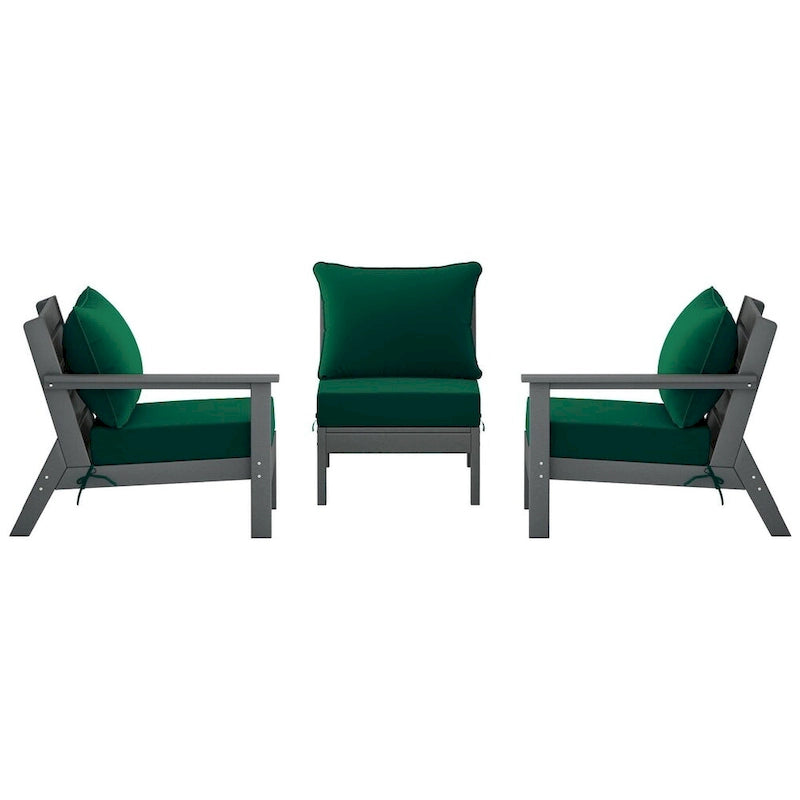 Canapé d'extérieur Polytrends Birchwood en PEHD résistant aux intempéries, gris, avec coussins (3 pièces)