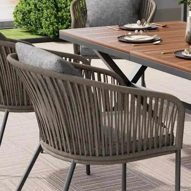 Ensemble de salle à manger d'extérieur 7 pièces résistant aux intempéries avec plateau de table en bois d'acacia et 6 chaises