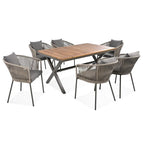 Ensemble de salle à manger d'extérieur 7 pièces résistant aux intempéries avec plateau de table en bois d'acacia et 6 chaises