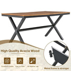 Ensemble de salle à manger d'extérieur 7 pièces résistant aux intempéries avec plateau de table en bois d'acacia et 6 chaises