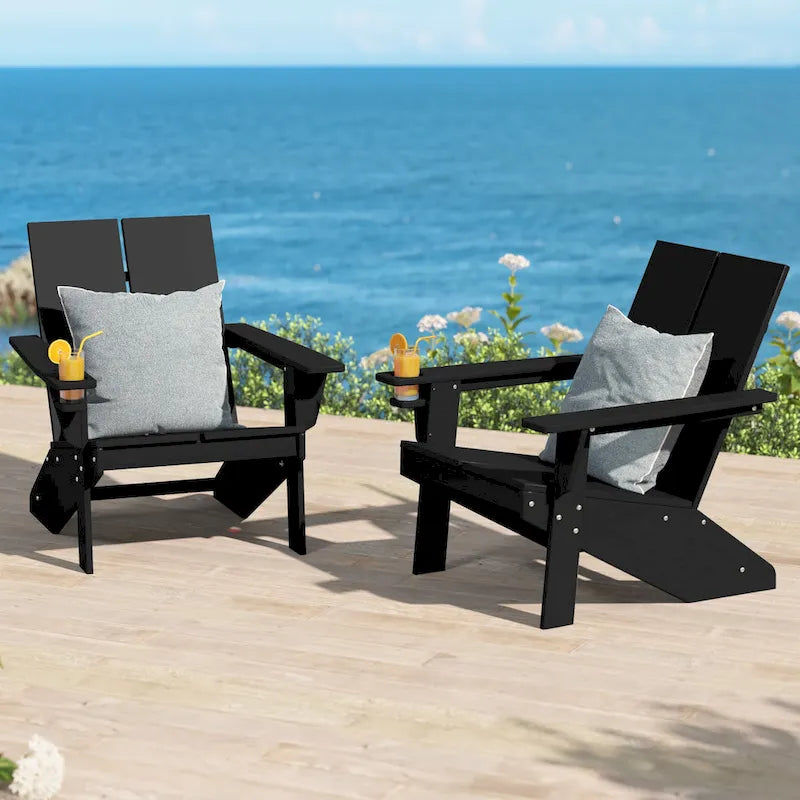 Chaises Adirondack modernes en polyéthylène Polytrends Coastin (lot de 2), noires