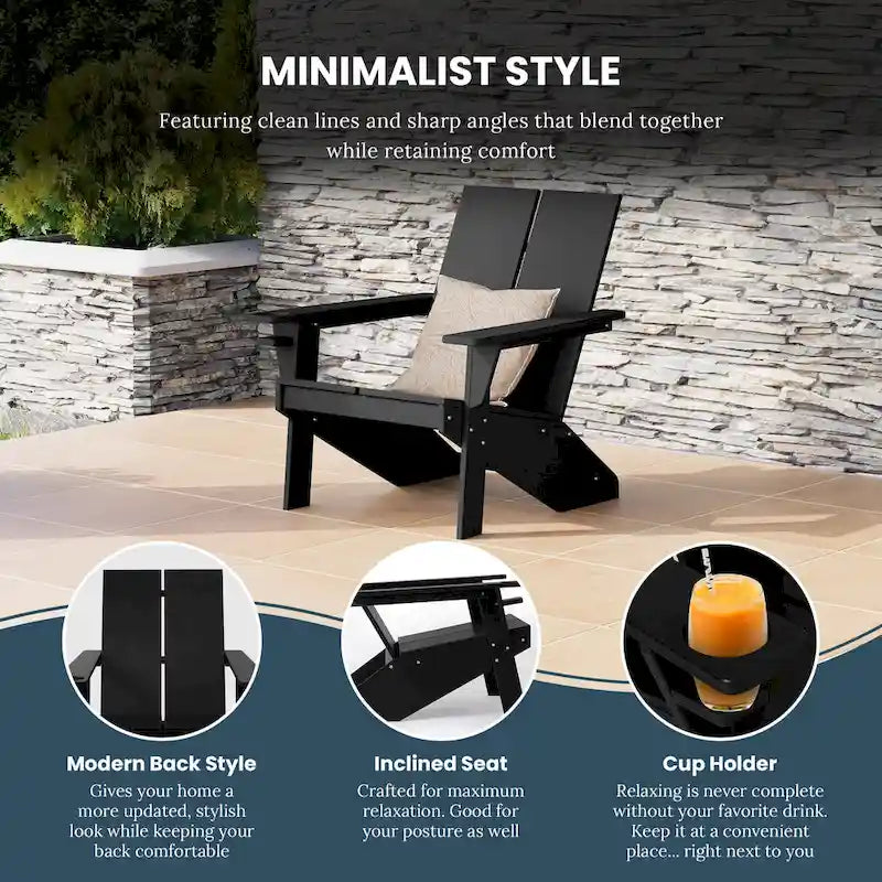 Chaises Adirondack modernes en polyéthylène Polytrends Coastin (lot de 2), noires