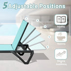 Chaise longue d'extérieur, 2 pièces, chaise longue de patio en aluminium et plastique avec dossier réglable sur 5 positions et roulettes