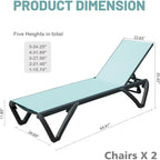 Chaise longue d'extérieur, 2 pièces, chaise longue de patio en aluminium et plastique avec dossier réglable sur 5 positions et roulettes