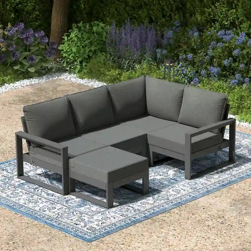 Ensemble de jardin Polytrends Endless Patio 5 pièces avec pouf et structure grise