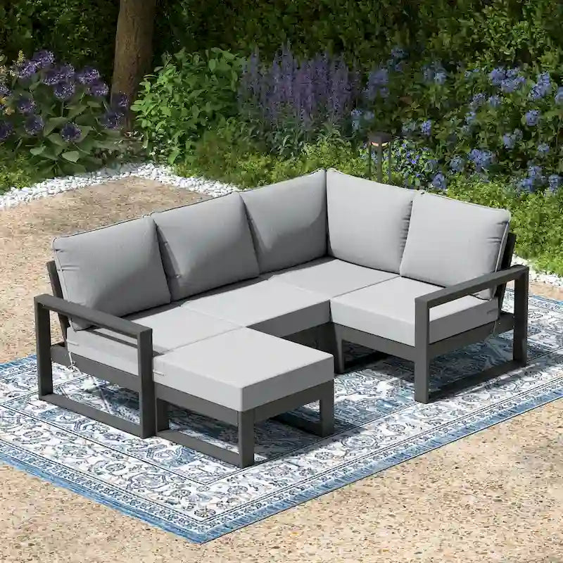 Ensemble de jardin Polytrends Endless Patio 5 pièces avec pouf et structure grise