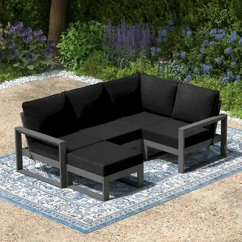 Ensemble de jardin Polytrends Endless Patio 5 pièces avec pouf et structure grise